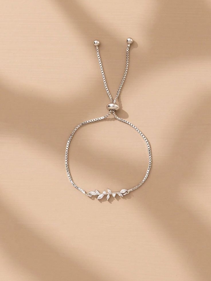 Rhinestone Leaf Slider Bracelet