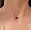 Royal Red Heart & Pearl Necklace