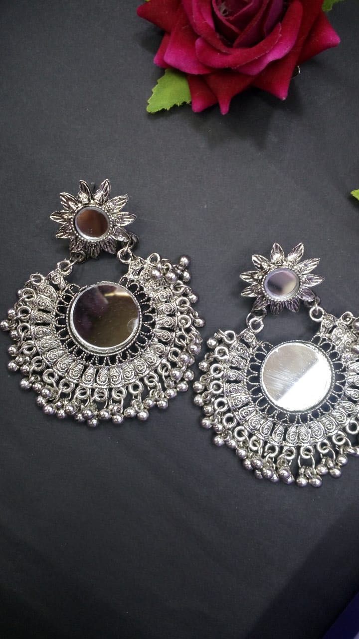 Ethnic Mirror-Work Statement Earrings