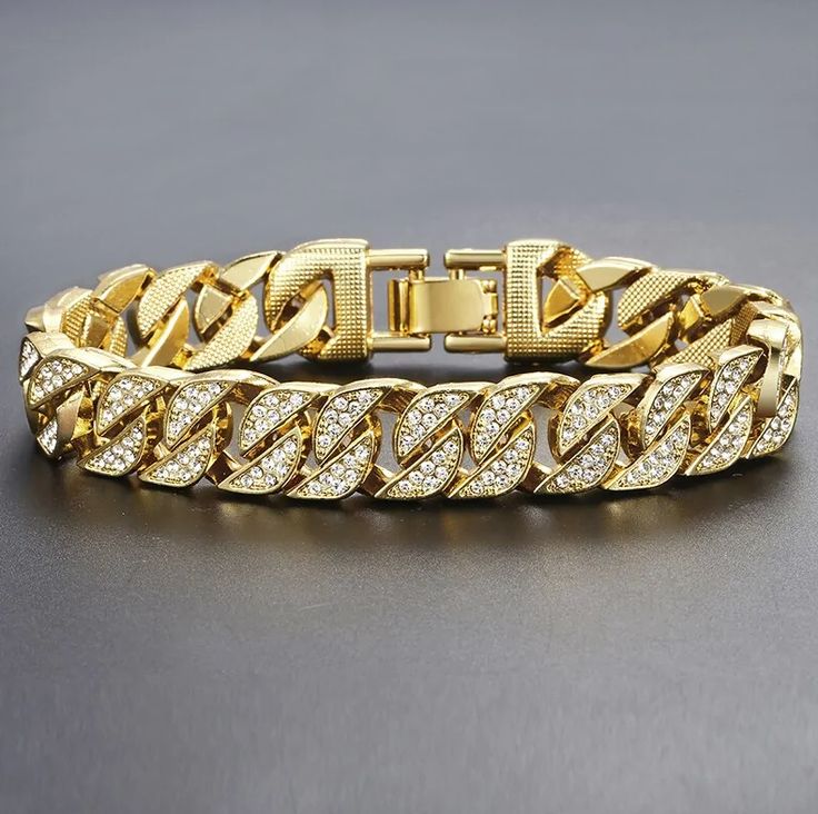 Golden Iced-Out Cuban Link Bracelet