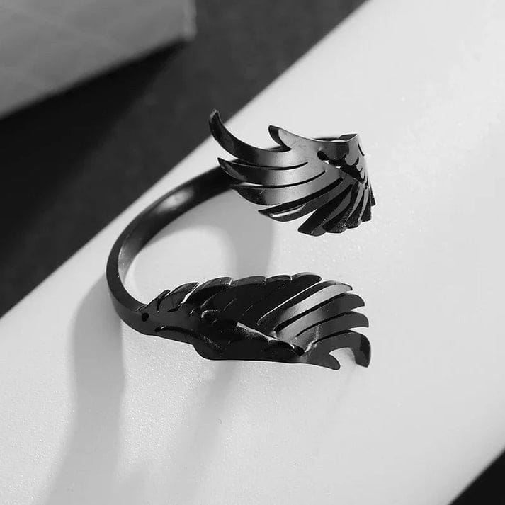 Black Angel Wing Open Ring