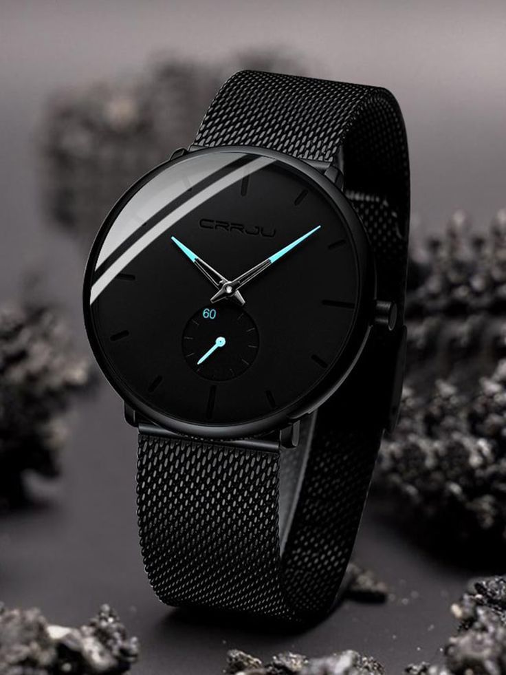 Black Mesh Minimalist Watch